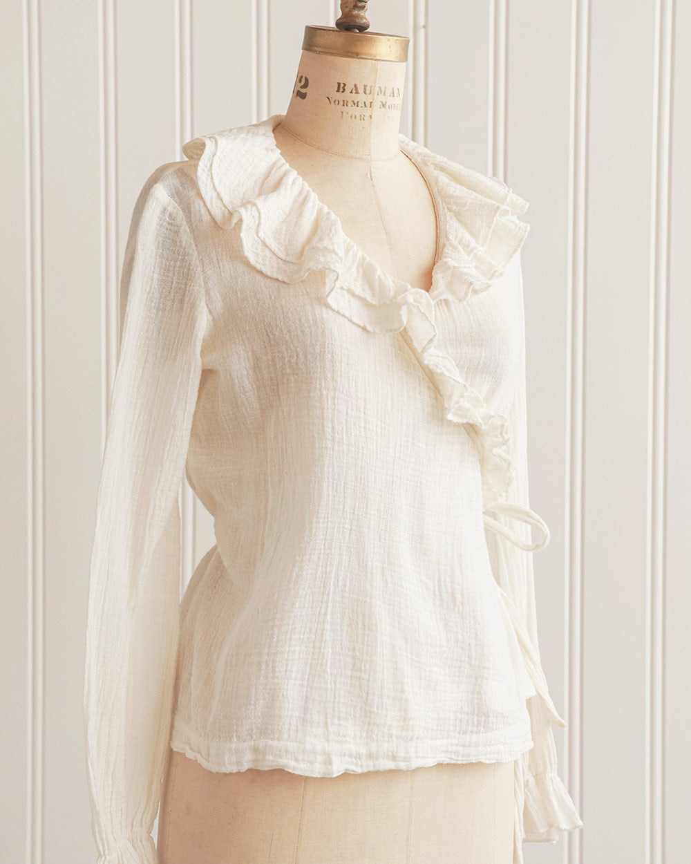 Ivory Gauze Ruffle Wrap Top