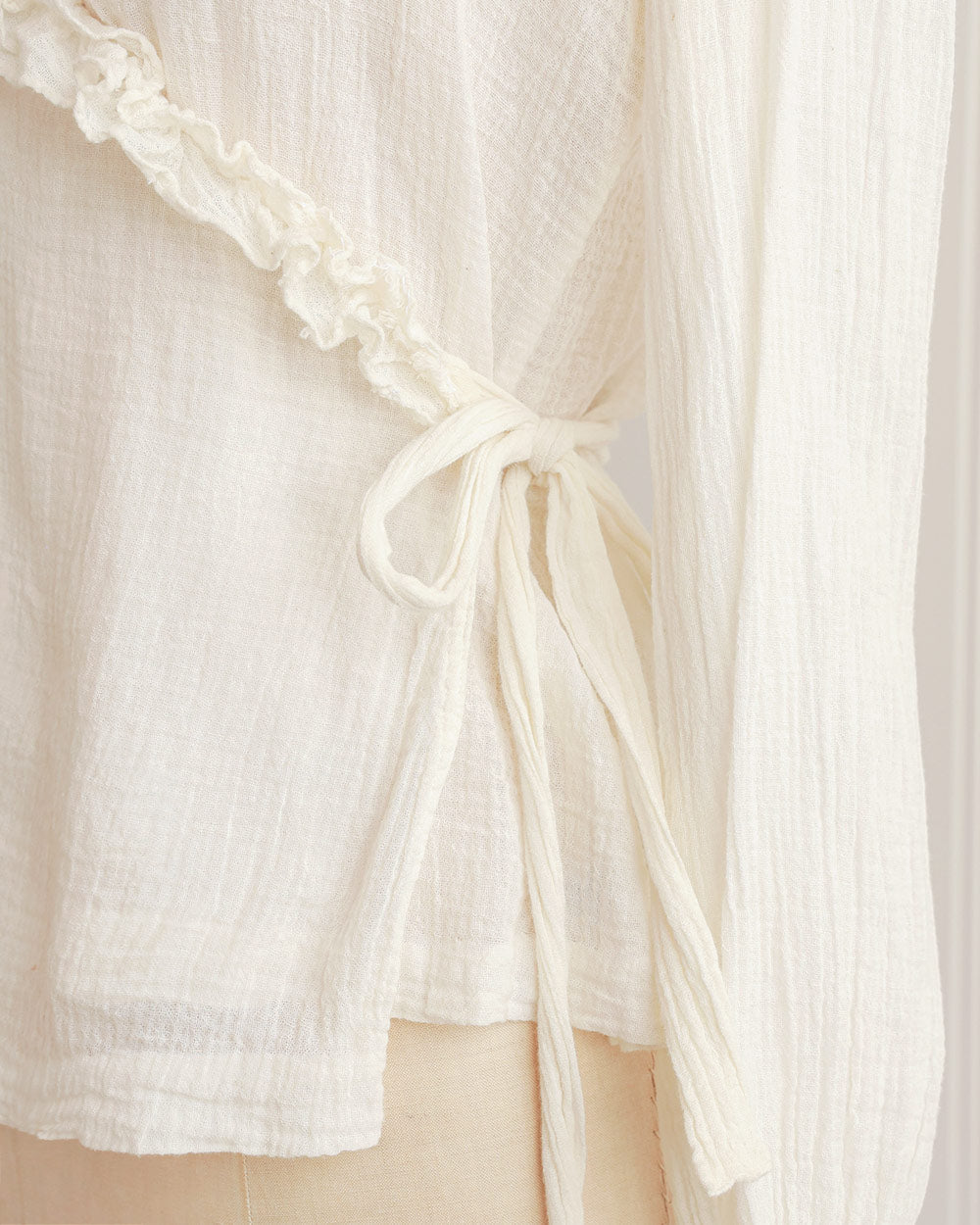 Ivory Gauze Ruffle Wrap Top