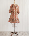 1970s Brown Floral Boho Peasant Midi Dress