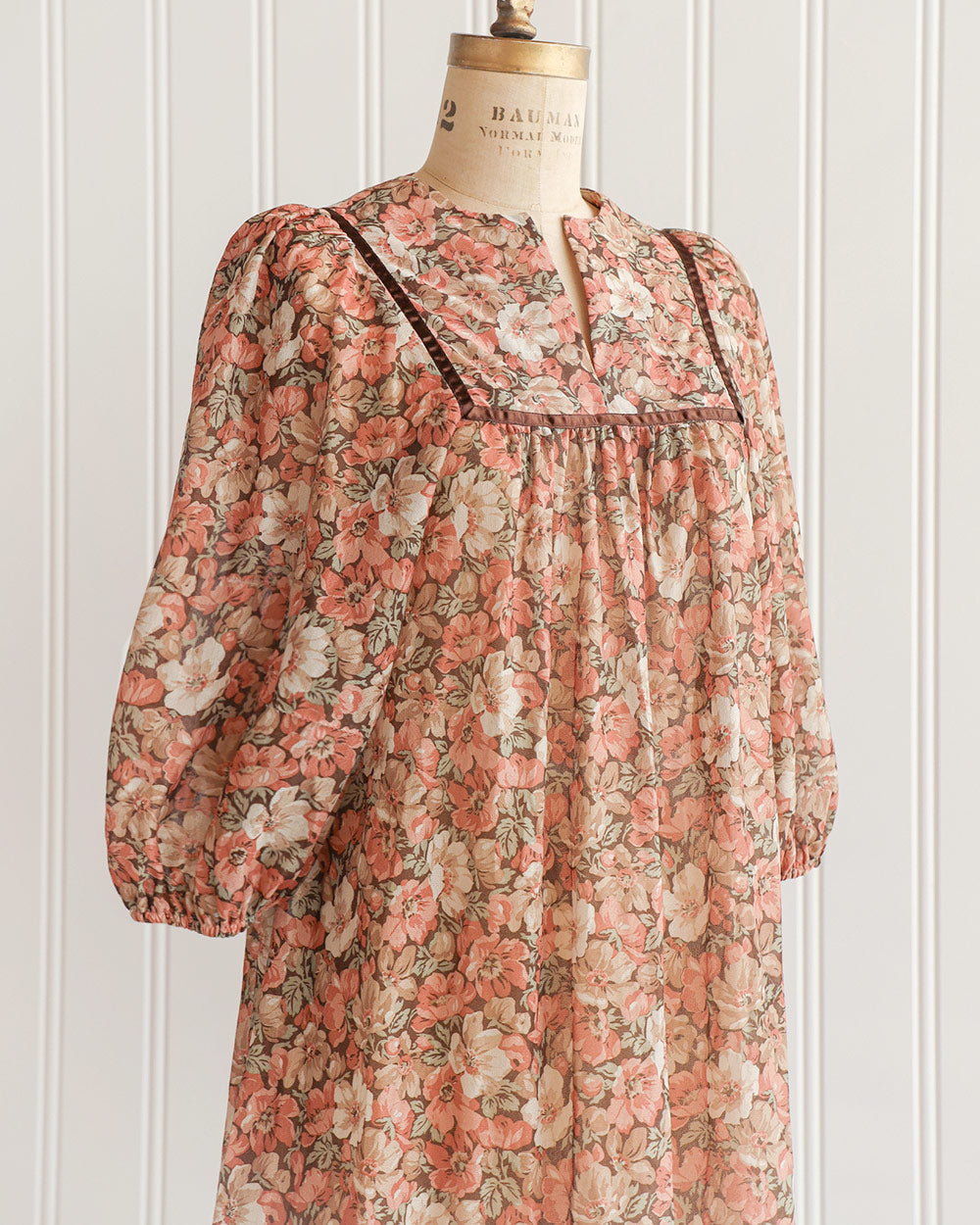 1970s Brown Floral Boho Peasant Midi Dress