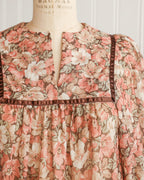 Bruine boho-peasantmidi-jurk met bloemen uit de jaren 1970