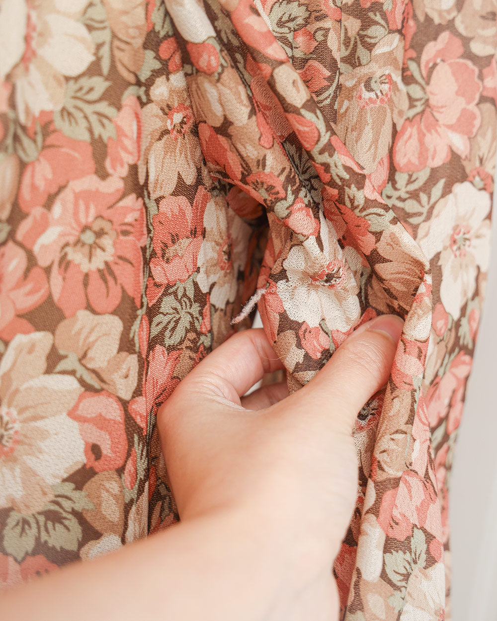 1970s Brown Floral Boho Peasant Midi Dress