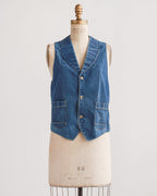 Donkerblauw denimvest uit de jaren 1970