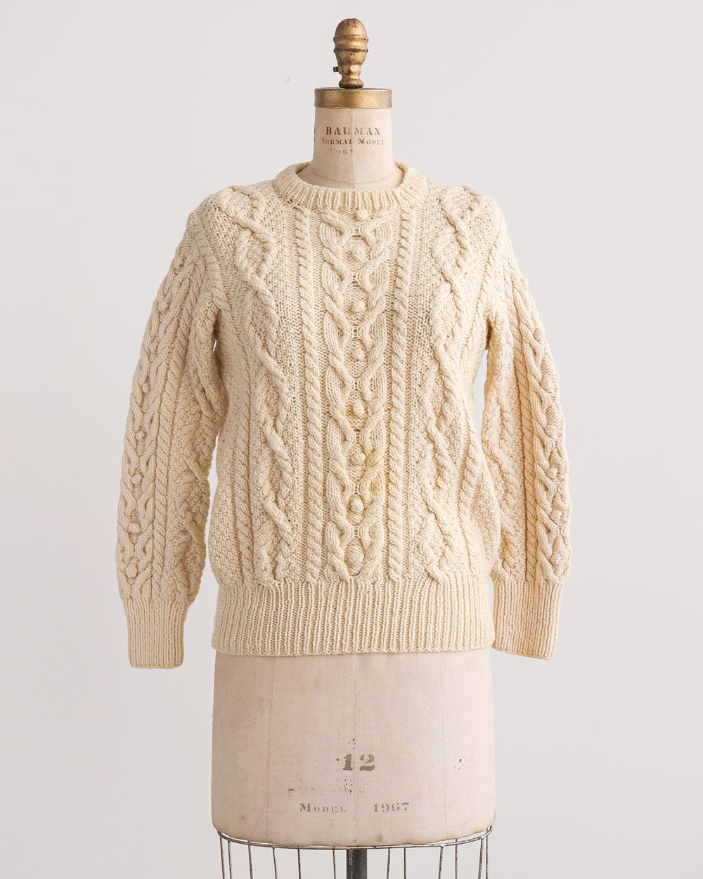 1970s Cream Cable Knit Wool Sweater