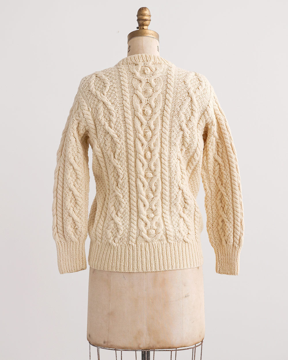 1970s Cream Cable Knit Wool Sweater