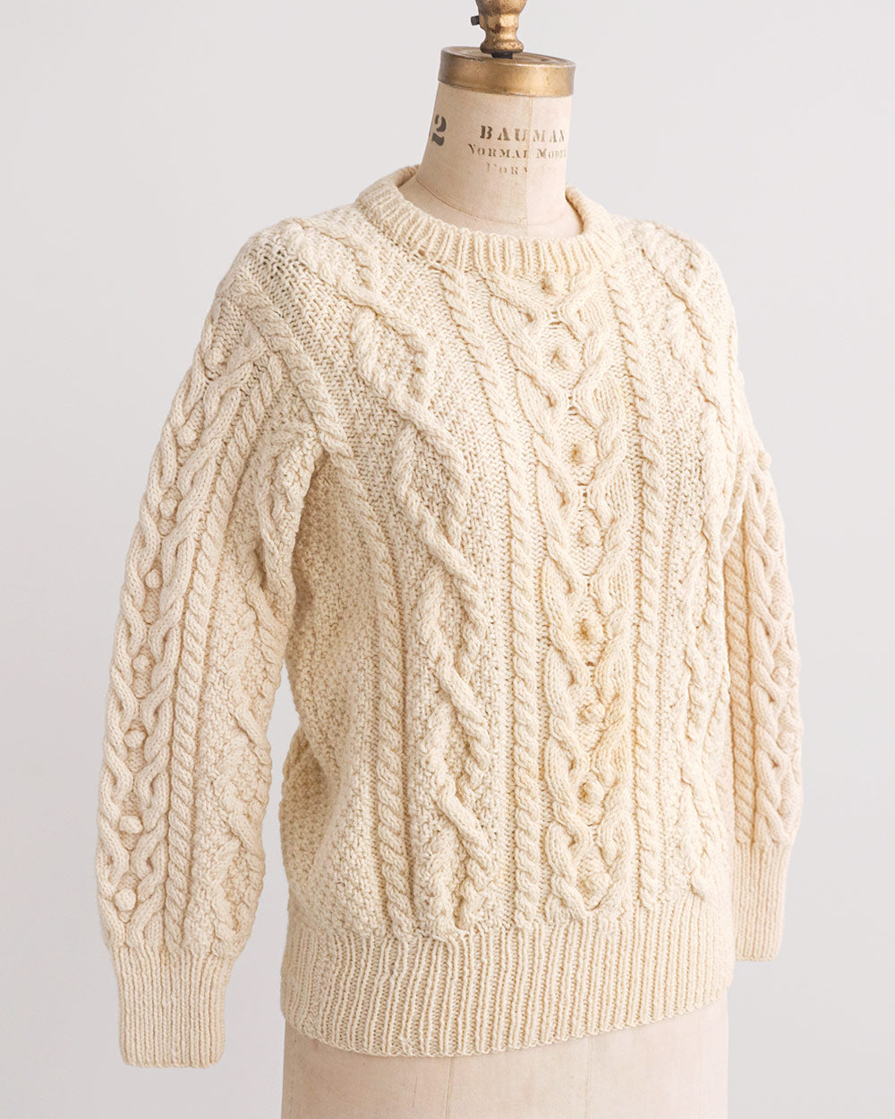 1970s Cream Cable Knit Wool Sweater