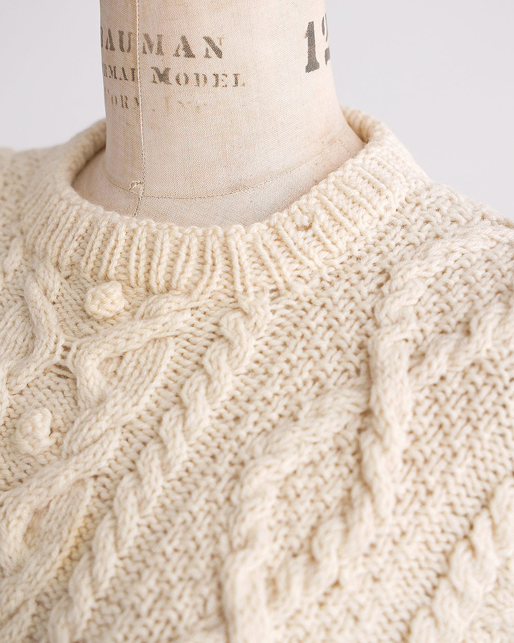 1970s Cream Cable Knit Wool Sweater