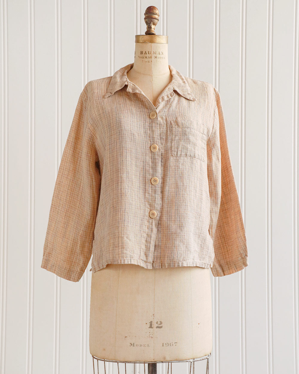 1970s Tan Plaid Cotton Button-Down Shirt