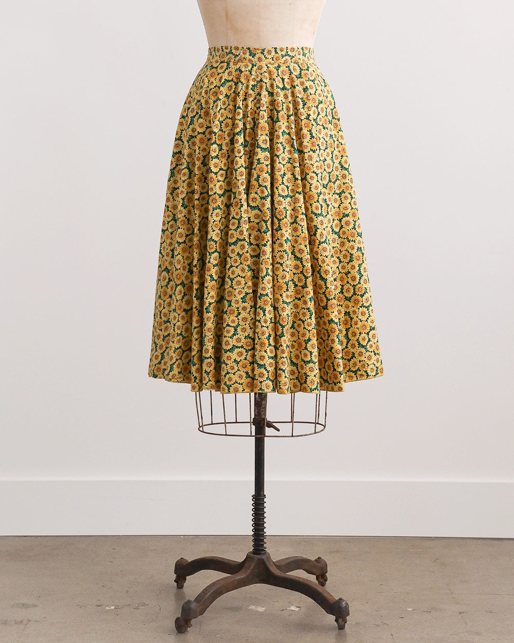 1980s Sunflower Print Cotton Midi Skirt