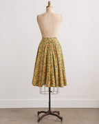 Katoenen midi-rok met zonnebloemprint uit de jaren 1980