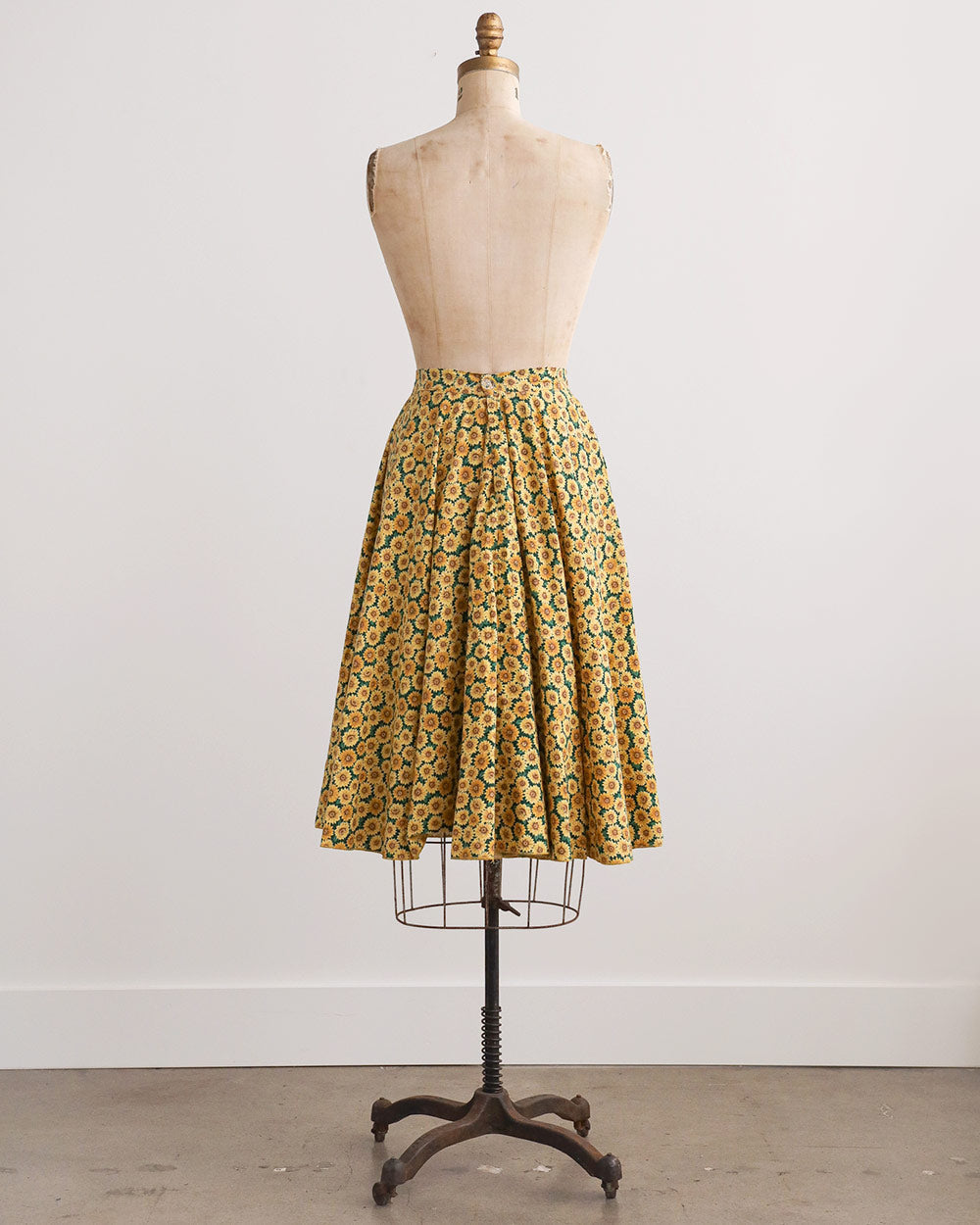 1980s Sunflower Print Cotton Midi Skirt
