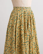 Katoenen midi-rok met zonnebloemprint uit de jaren 1980