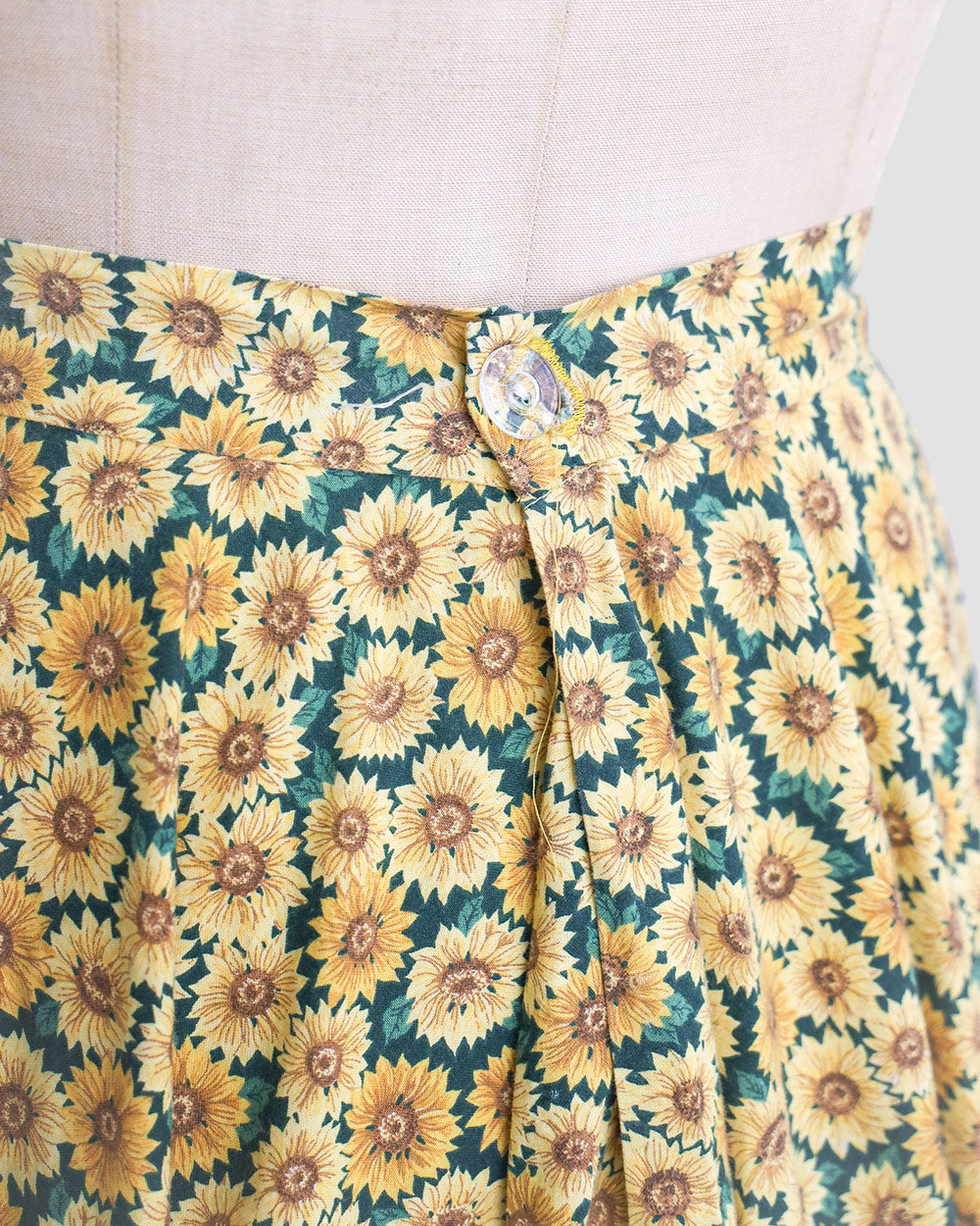 1980s Sunflower Print Cotton Midi Skirt