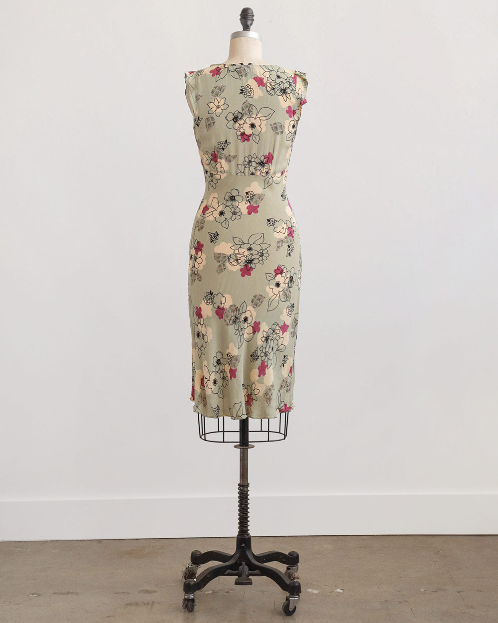 1990s Floral Bias-Cut Rayon Midi Dress