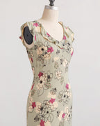 Midi-jurk van rayon met bloemenprint en biais-snit uit de jaren 1990