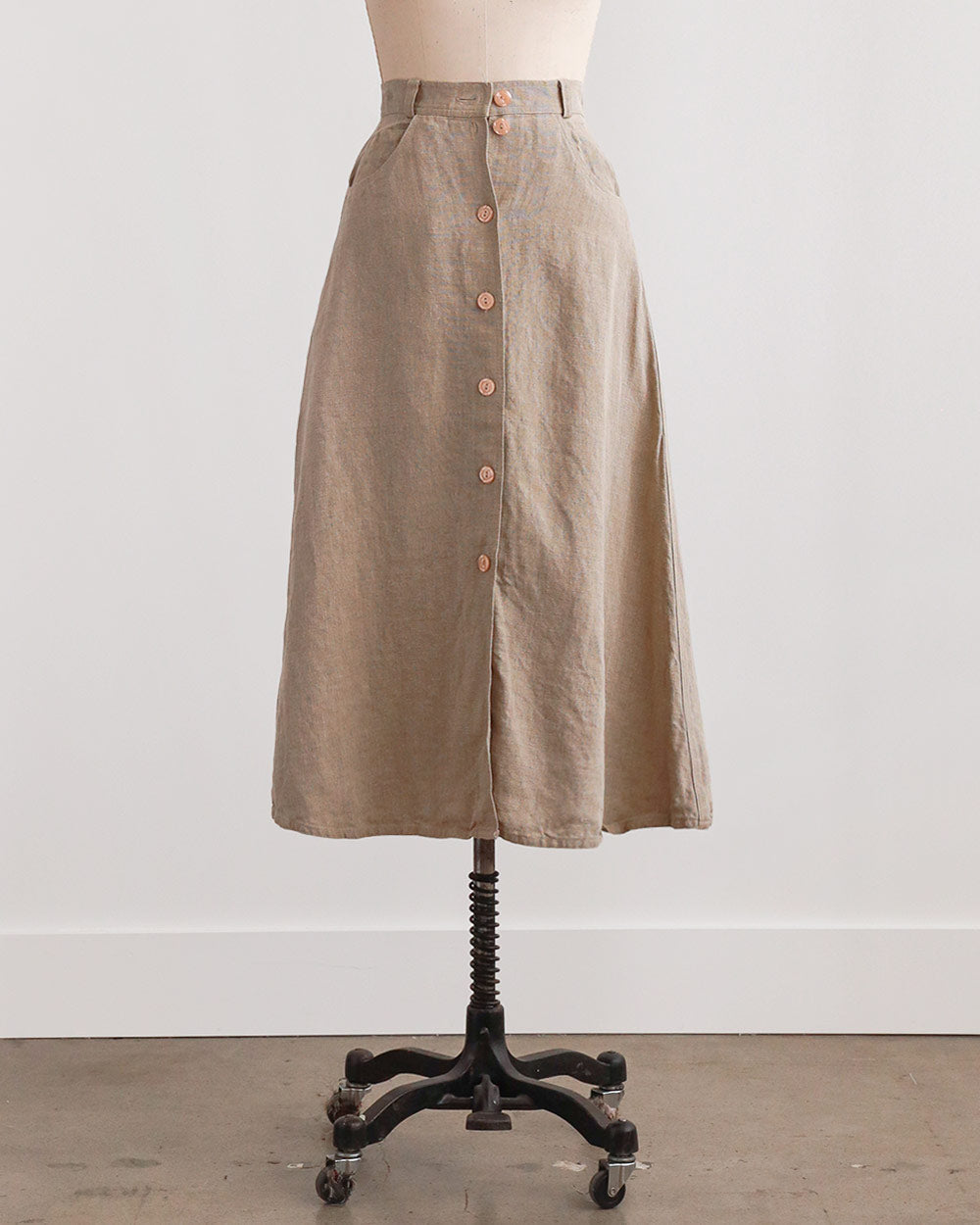 1990s Linen Button-Front Midi Skirt