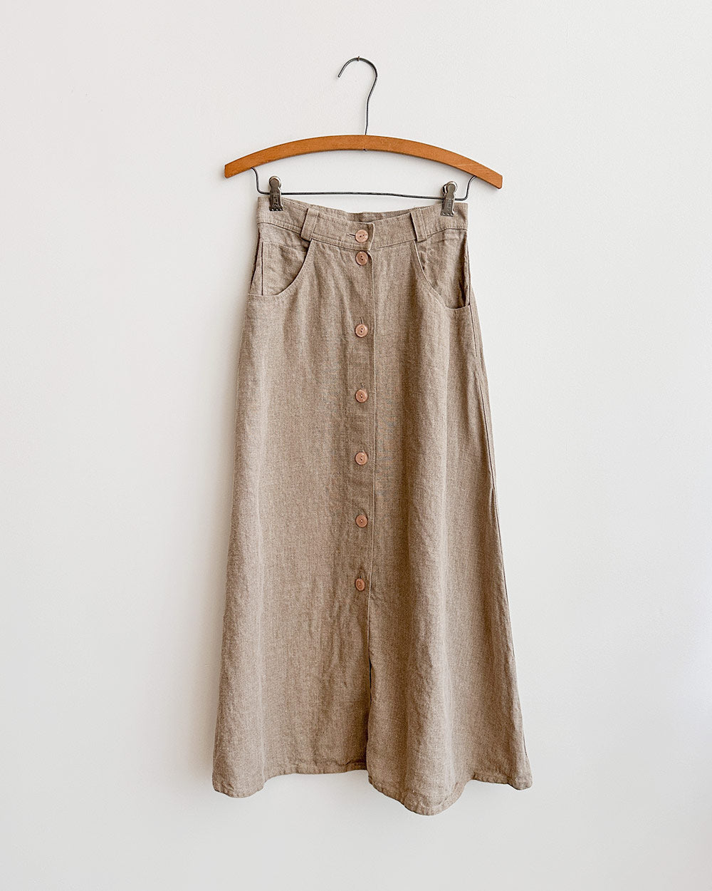 1990s Linen Button-Front Midi Skirt