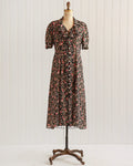 1990s Black Floral Print Button-Down Midi Dress