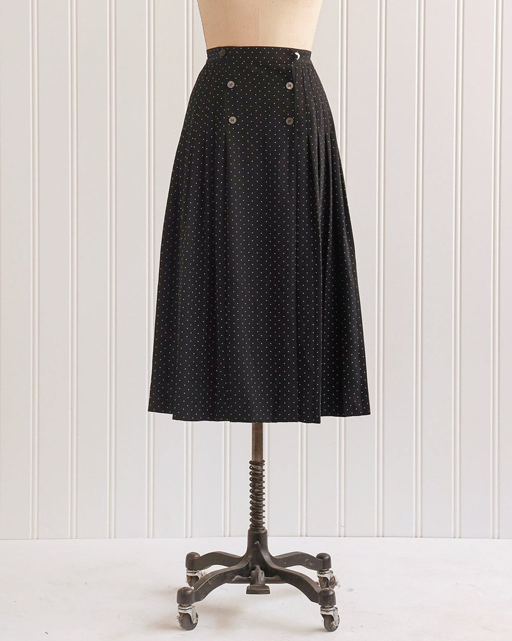 1990s Black Polka Dot A-Line Midi Skirt