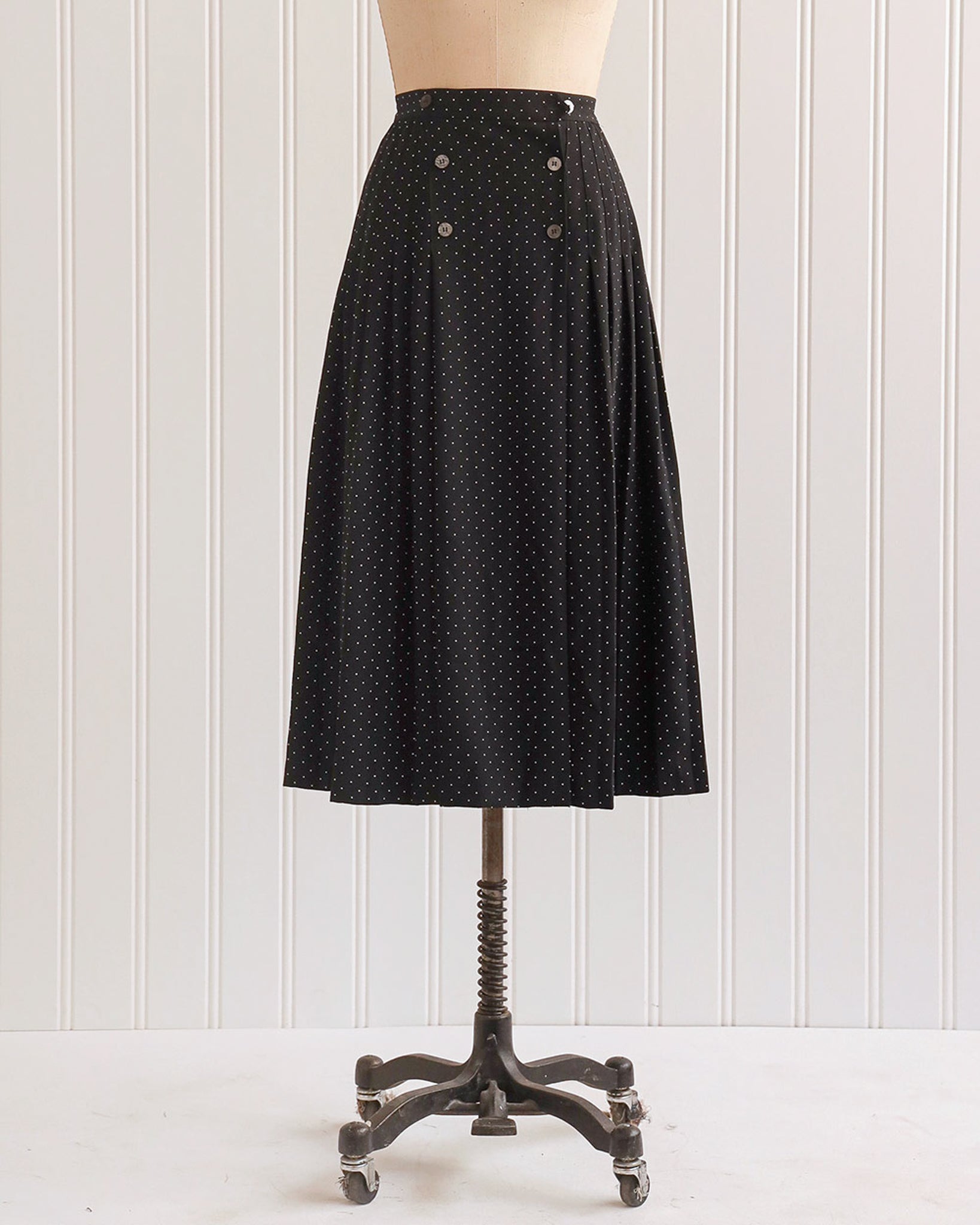 1990s Black Polka Dot A-Line Midi Skirt