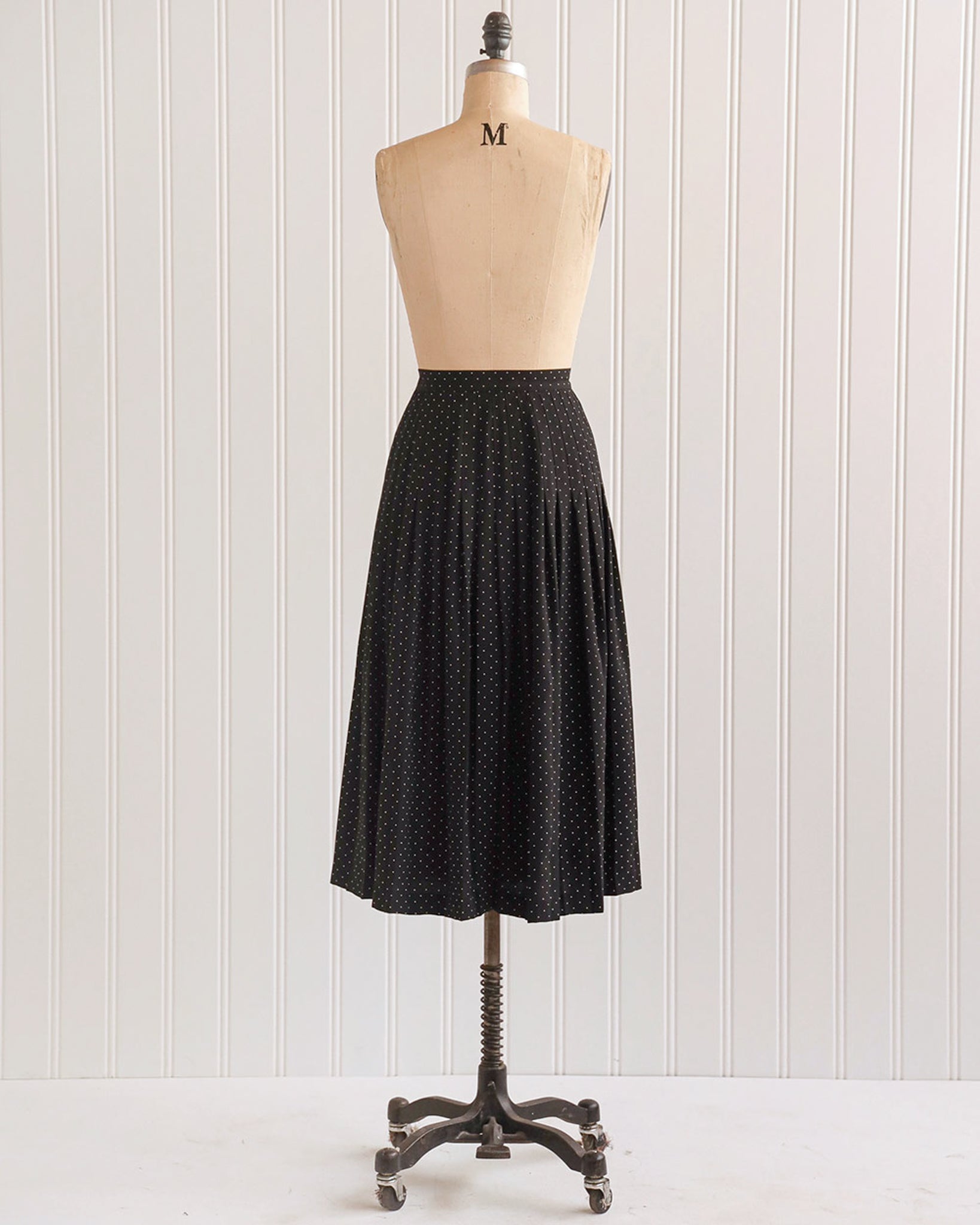 1990s Black Polka Dot A-Line Midi Skirt