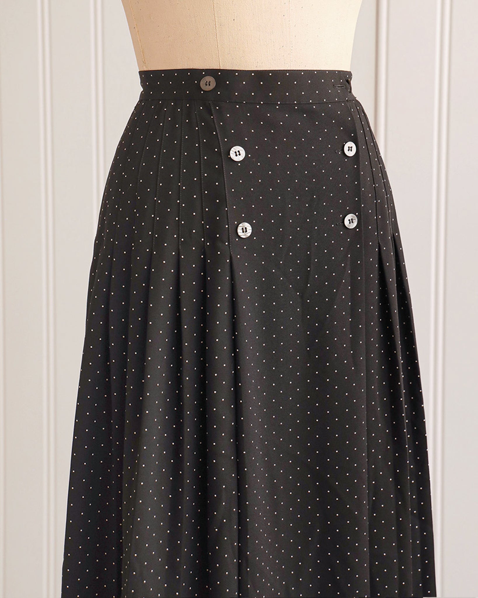 1990s Black Polka Dot A-Line Midi Skirt