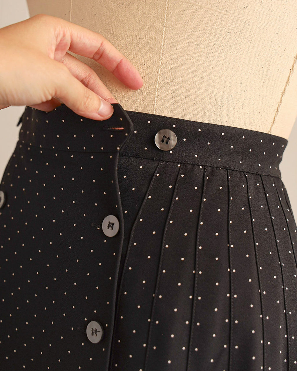 1990s Black Polka Dot A-Line Midi Skirt