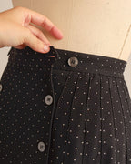 Zwarte midi-rok in A-lijn met polkadots uit de jaren 1990
