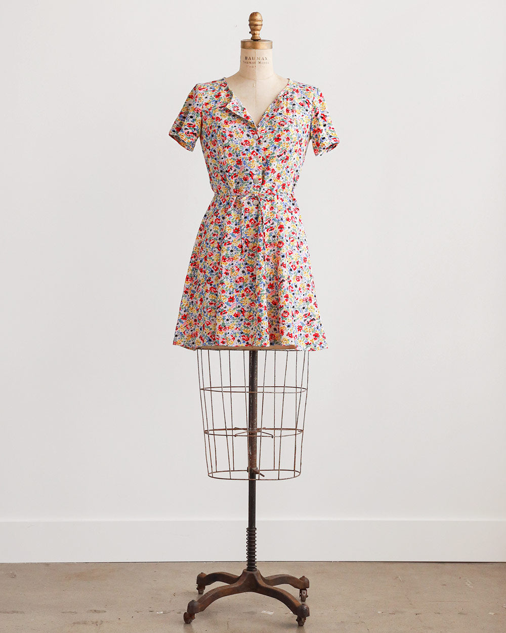 1990s Watercolor Floral Rayon Mini Dress