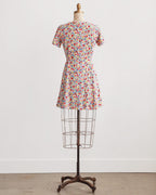 Mini-jurk van rayon met aquarel-bloemenprint uit de jaren 1990