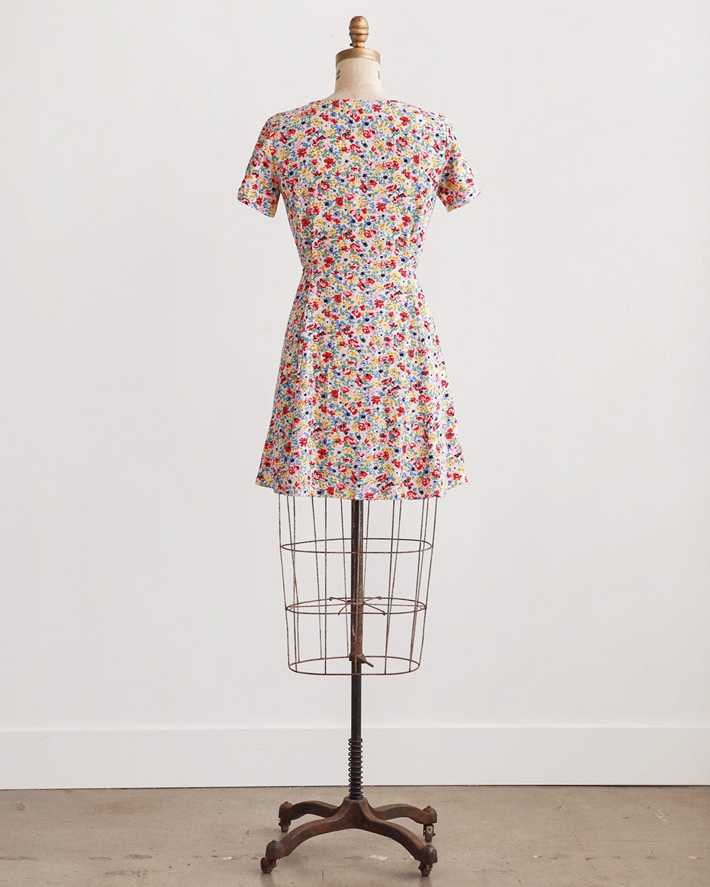 1990s Watercolor Floral Rayon Mini Dress