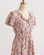 Mini-jurk van rayon met aquarel-bloemenprint uit de jaren 1990