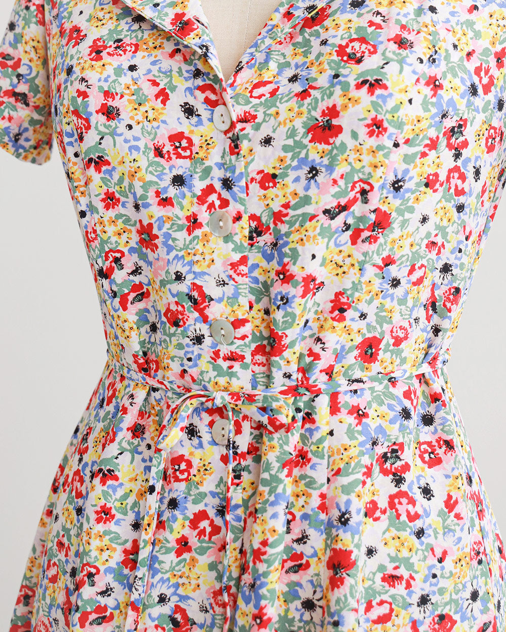 1990s Watercolor Floral Rayon Mini Dress