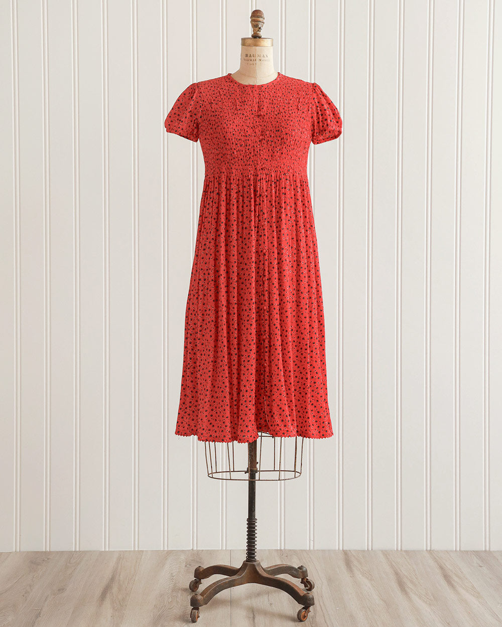 1990s Red Print Midi Dress
