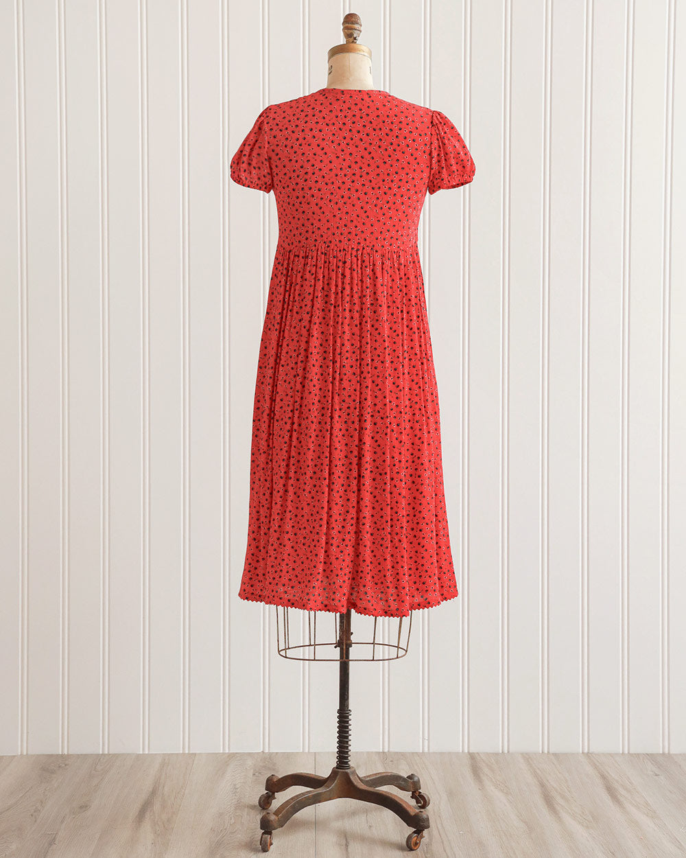 1990s Red Print Midi Dress