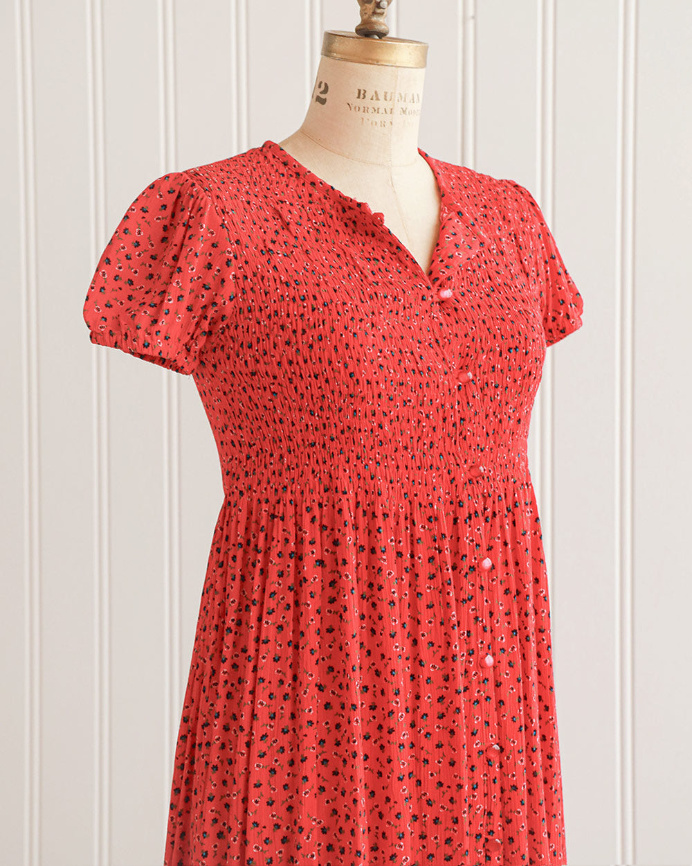 1990s Red Print Midi Dress