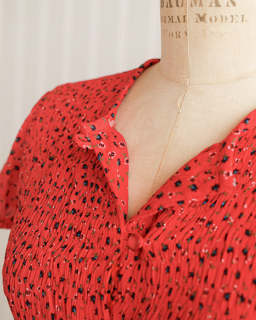 1990s Red Print Midi Dress