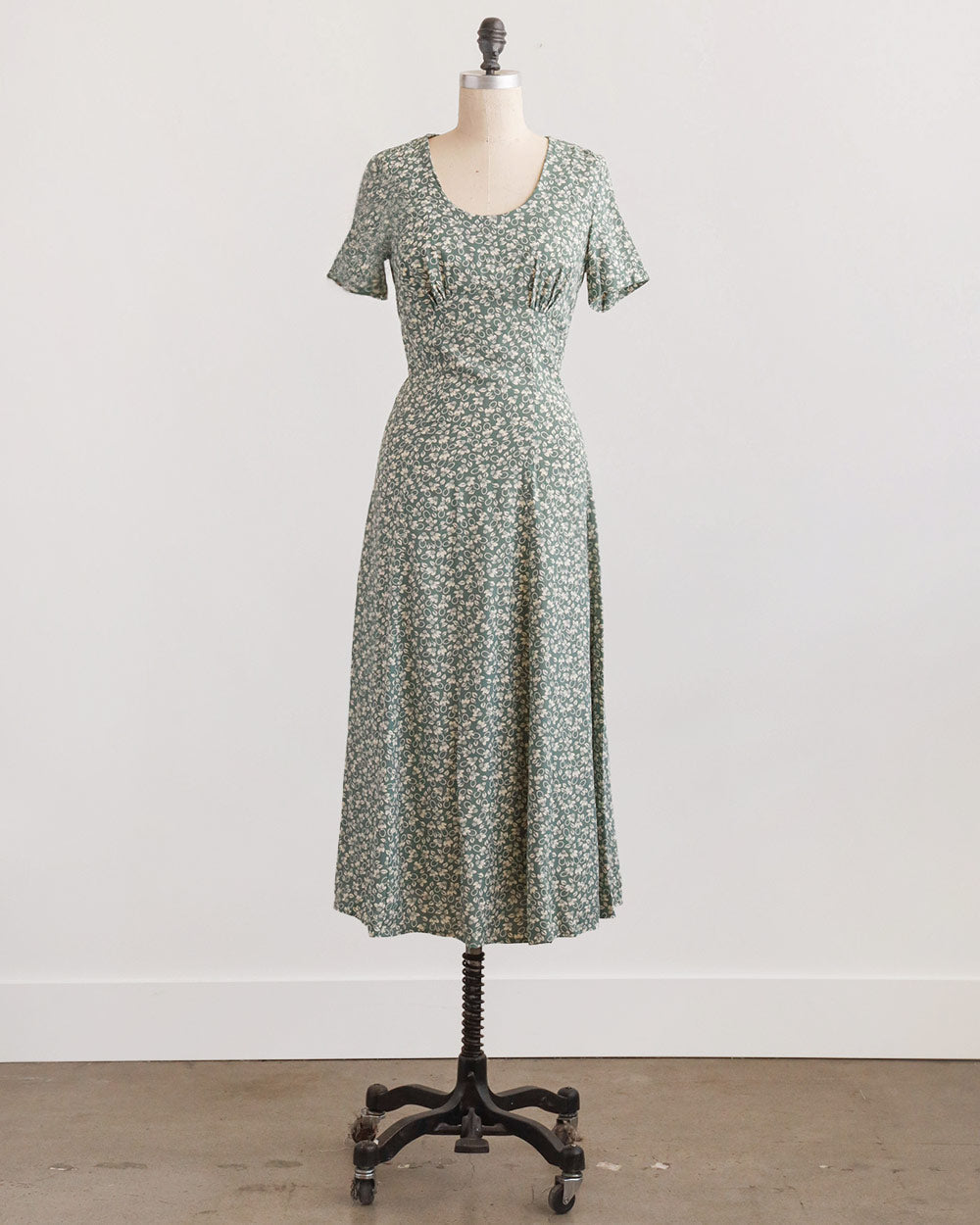 Sage Green Rayon Floral Midi Dress