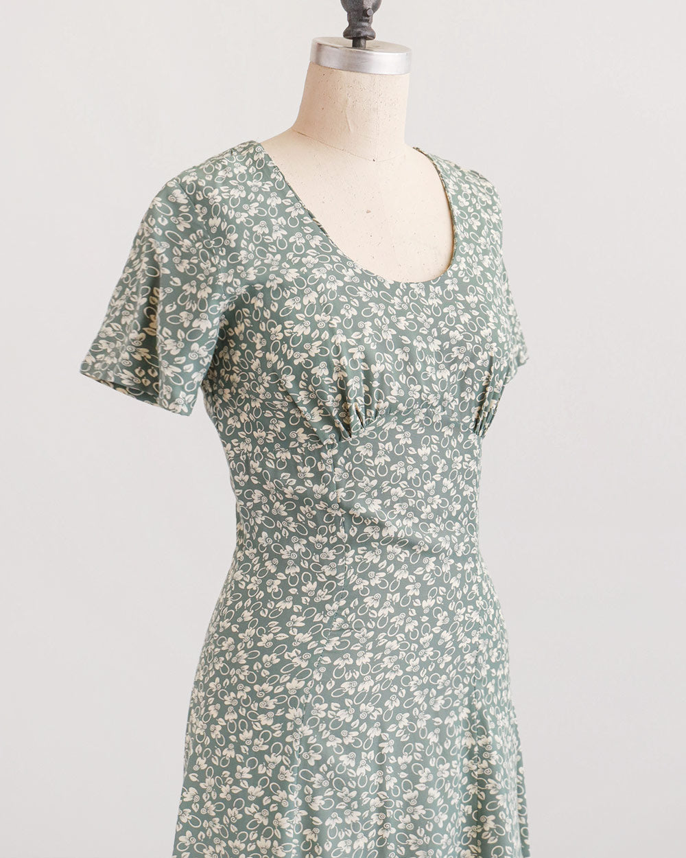 Sage Green Rayon Floral Midi Dress