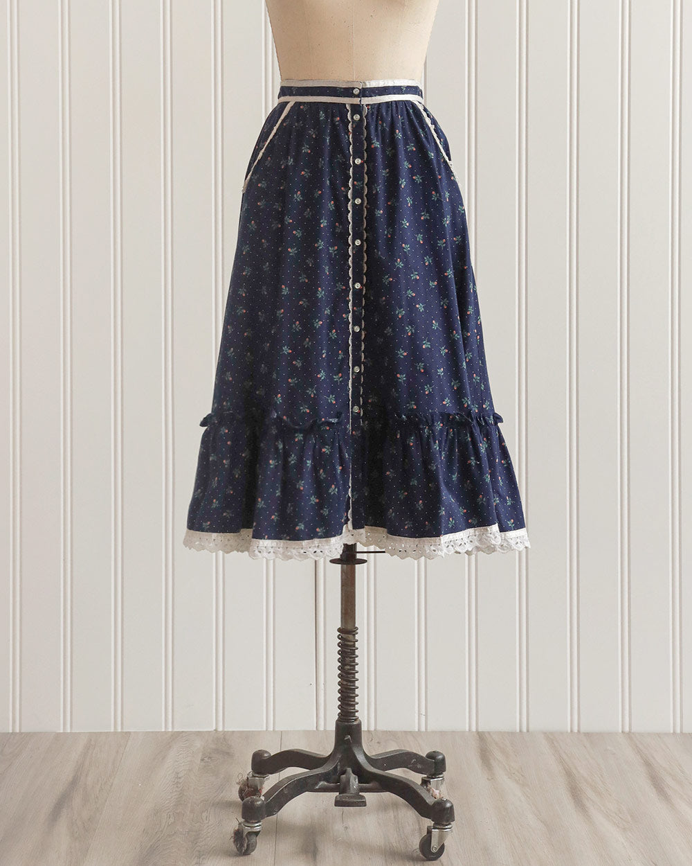 Navy Floral Flounce Hem Midi Skirt