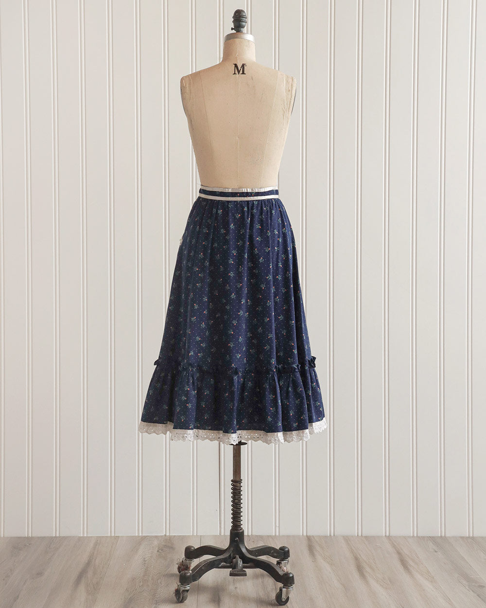 Navy Floral Flounce Hem Midi Skirt