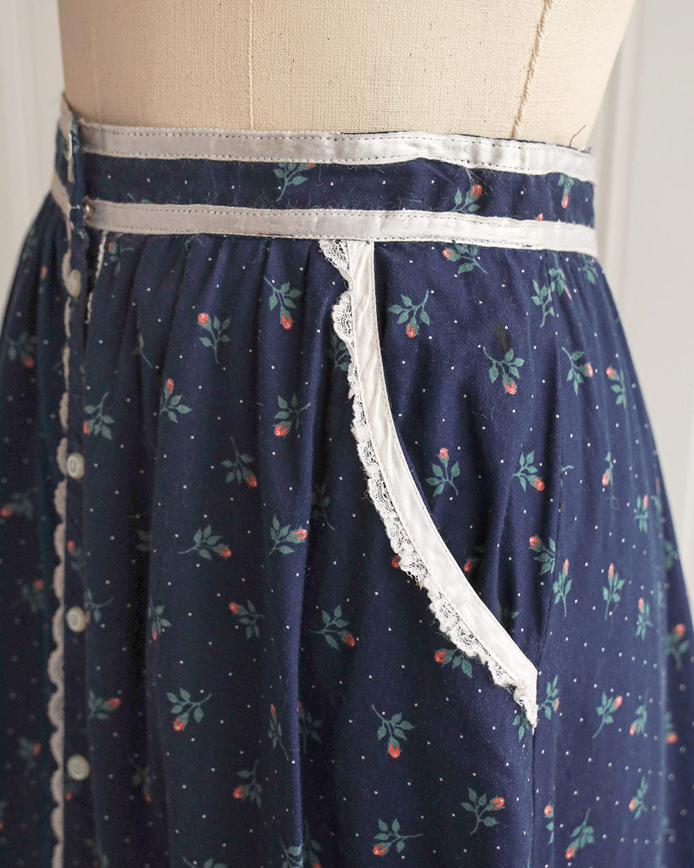 Navy Floral Flounce Hem Midi Skirt