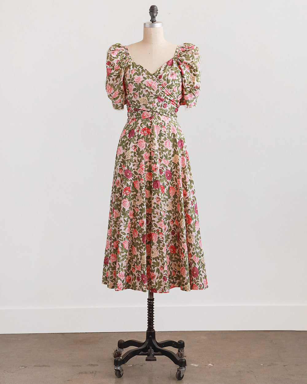 1980s Floral Cotton Wrap Dress