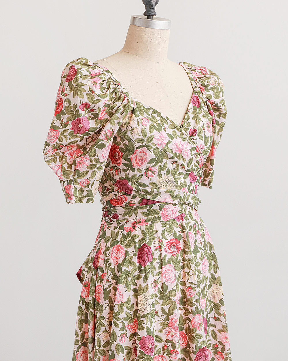 1980s Floral Cotton Wrap Dress