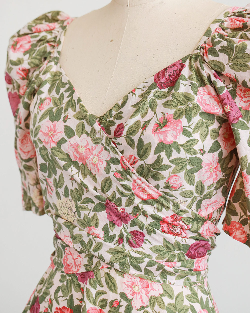 1980s Floral Cotton Wrap Dress